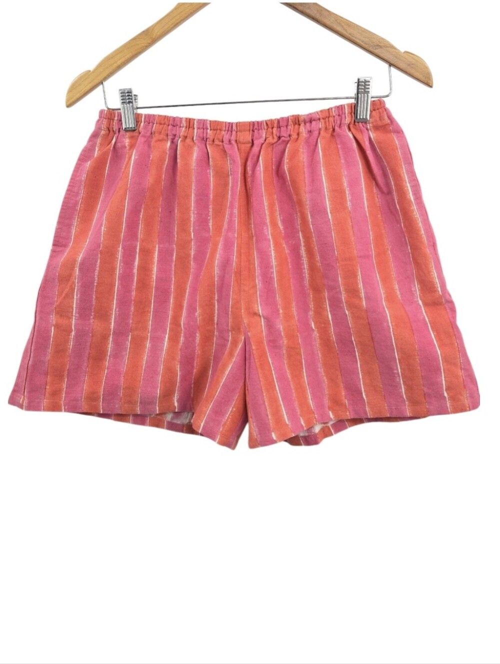 PO-EM Shorts Pink Coral Striped Cotton Lightweight